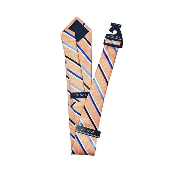 Nautica Mens Orange Blue Striped Pattern Classic Tie Workwear New - Picture 3 of 6